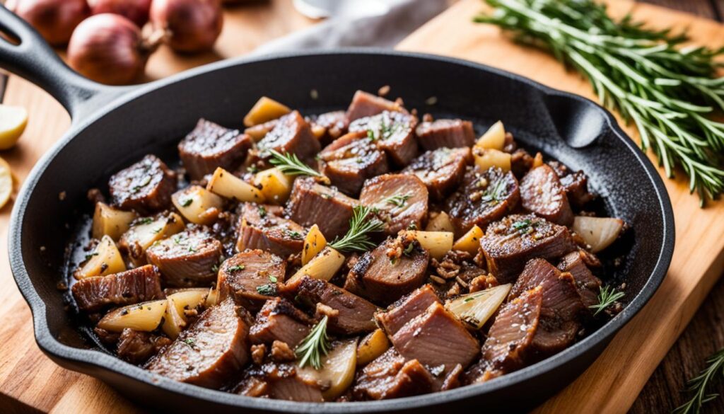 Traditionelle Zubereitung von Kümmel mit Fleisch